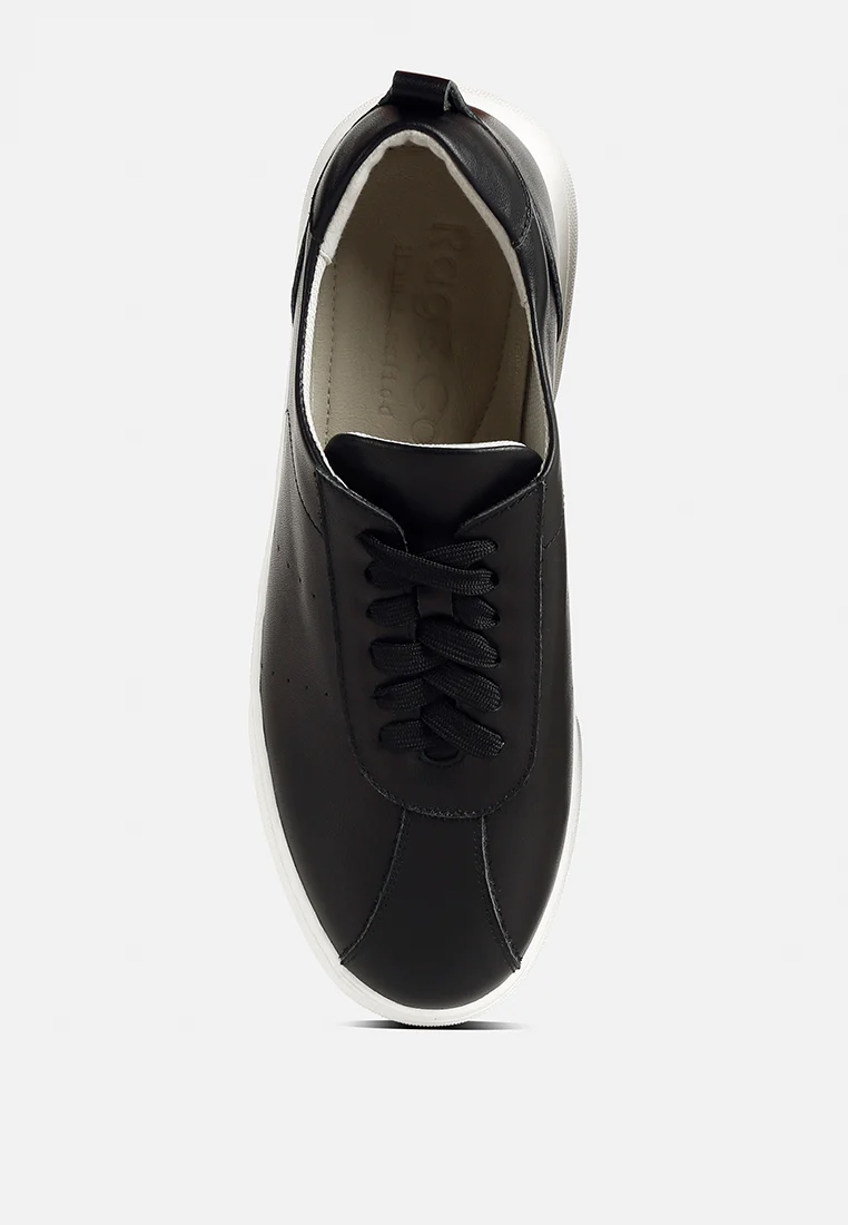 MAGULL Solid Lace Up Leather Sneakers in Black - Image 6