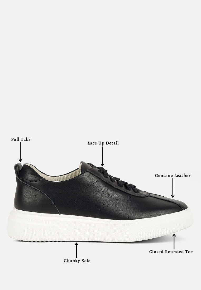 MAGULL Solid Lace Up Leather Sneakers in Black - Image 8