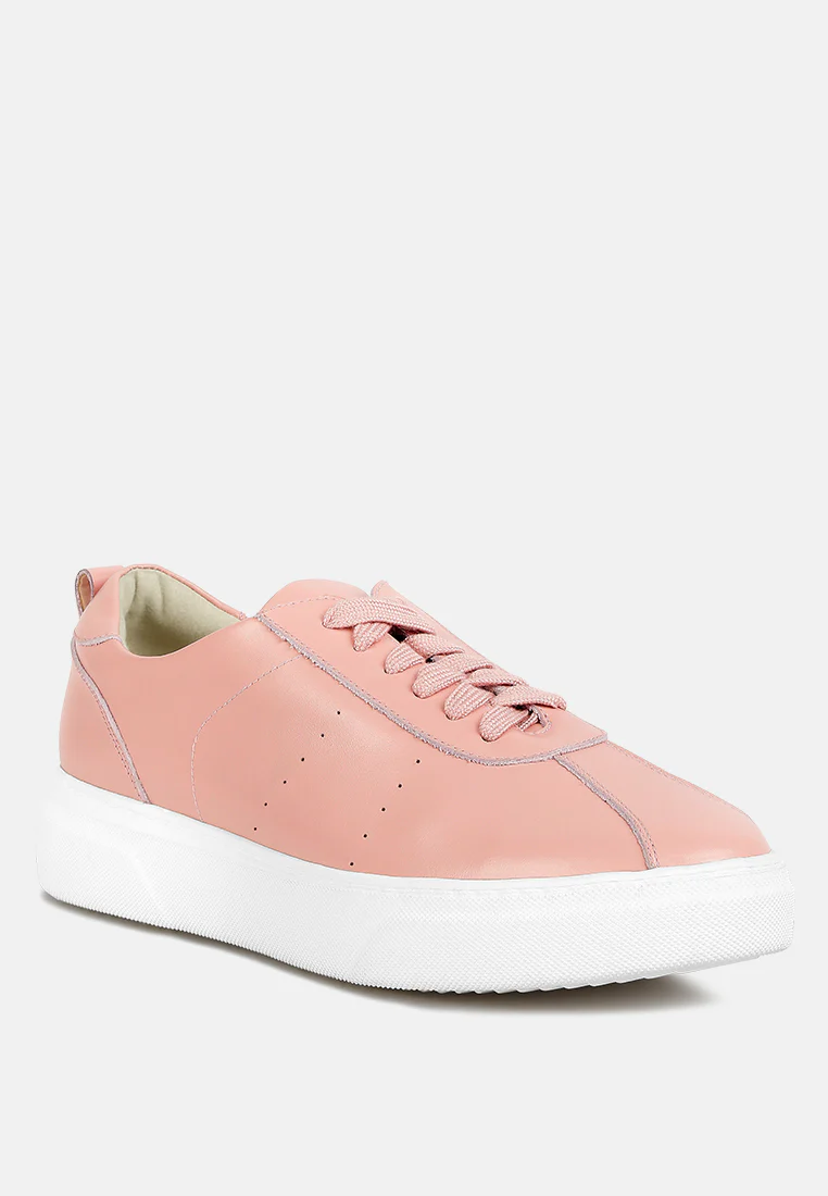 MAGULL Solid Lace Up Leather Sneakers in Pink - Image 2