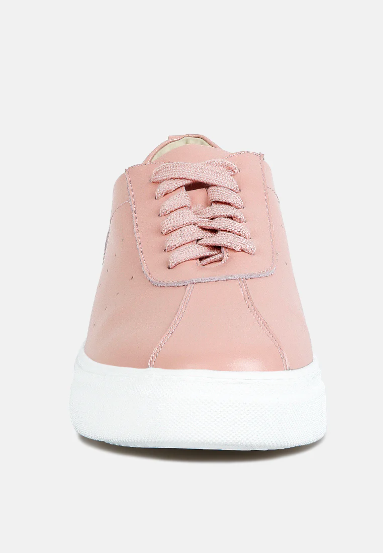 MAGULL Solid Lace Up Leather Sneakers in Pink - Image 3