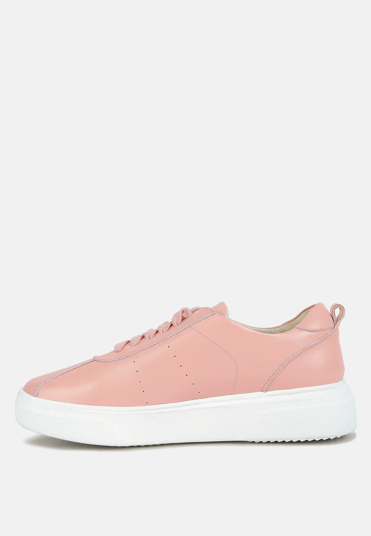 MAGULL Solid Lace Up Leather Sneakers in Pink - Image 4