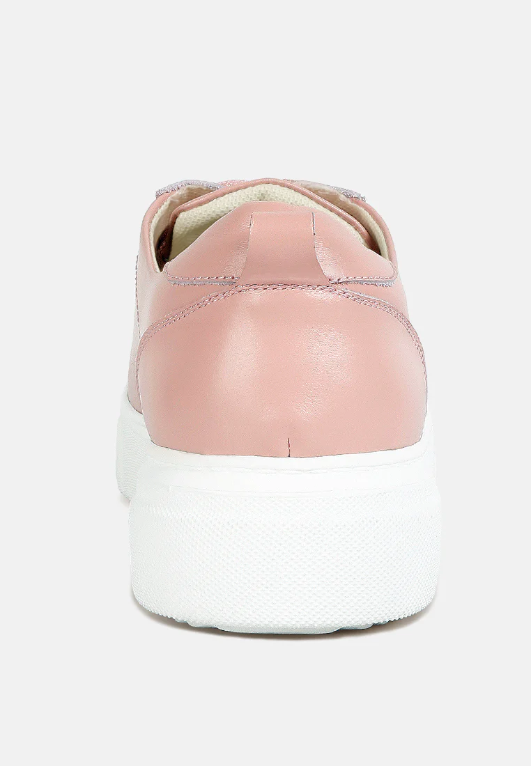 MAGULL Solid Lace Up Leather Sneakers in Pink - Image 5