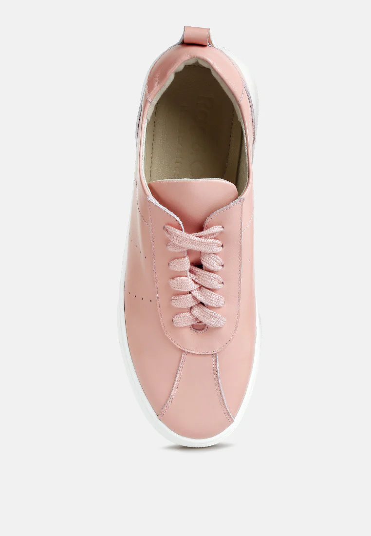 MAGULL Solid Lace Up Leather Sneakers in Pink - Image 6