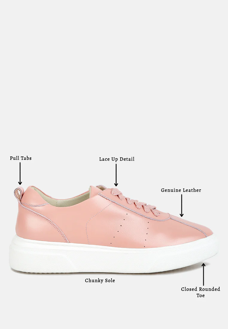 MAGULL Solid Lace Up Leather Sneakers in Pink - Image 8