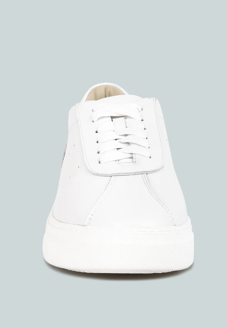 MAGULL Solid Lace Up Leather Sneakers in White - Image 3