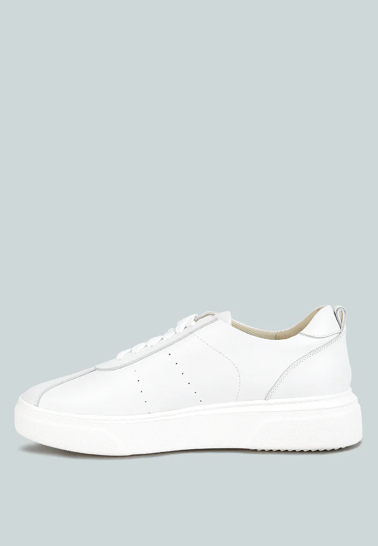 MAGULL Solid Lace Up Leather Sneakers in White - Image 4