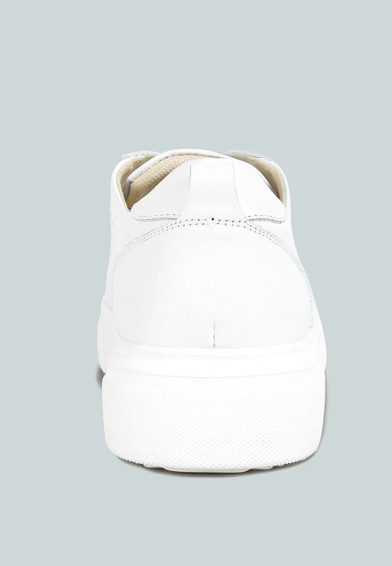 MAGULL Solid Lace Up Leather Sneakers in White - Image 5
