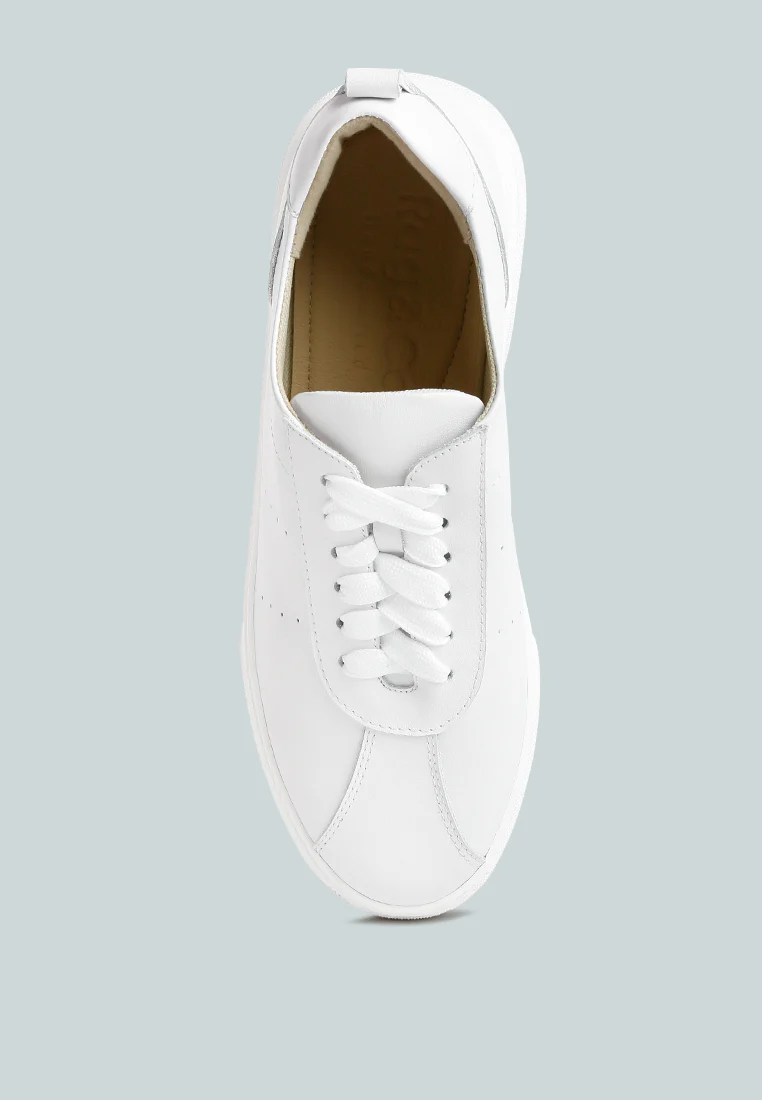 MAGULL Solid Lace Up Leather Sneakers in White - Image 6