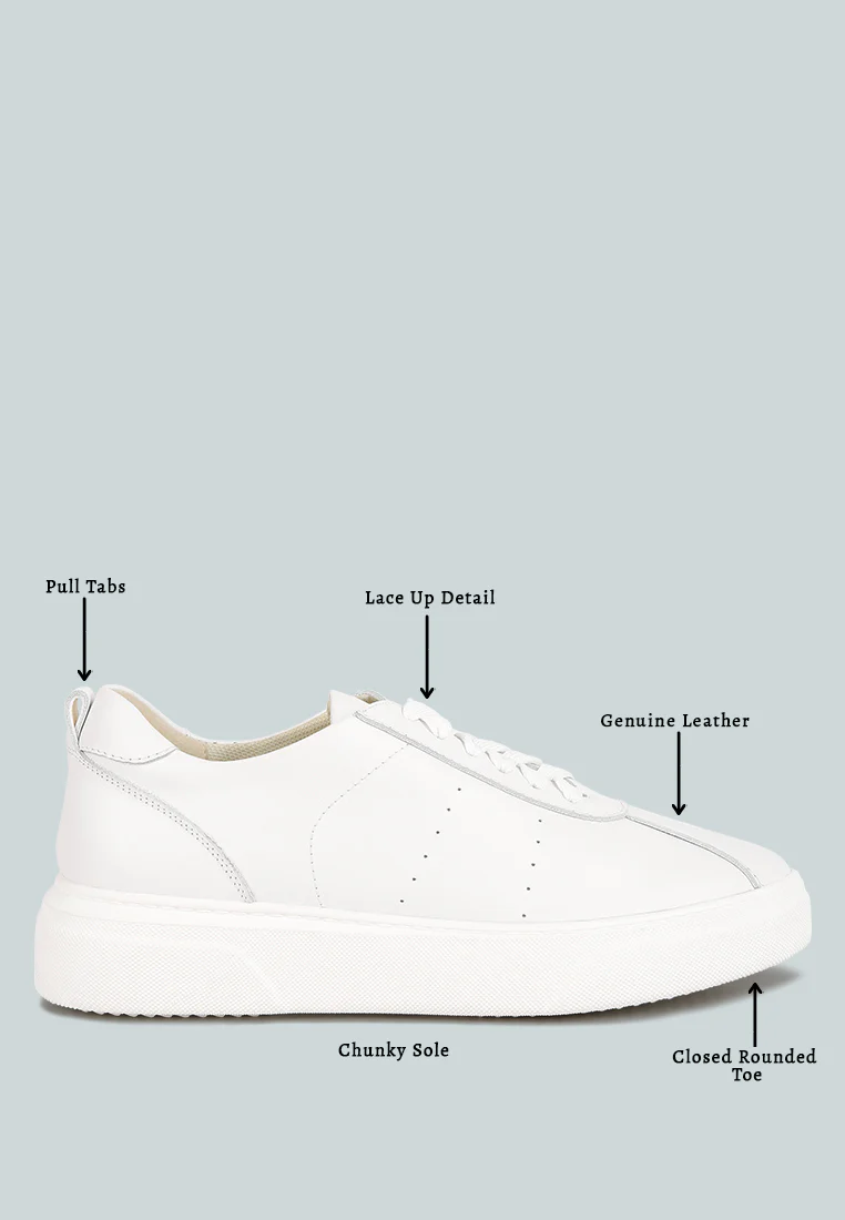 MAGULL Solid Lace Up Leather Sneakers in White - Image 8