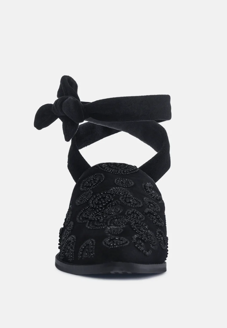 Mande Embroidered Velvet Mules in Black - Image 3
