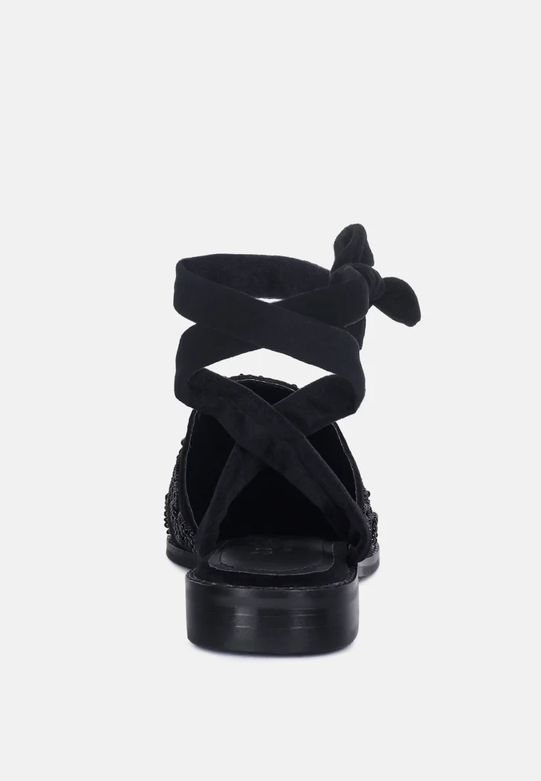 Mande Embroidered Velvet Mules in Black - Image 5