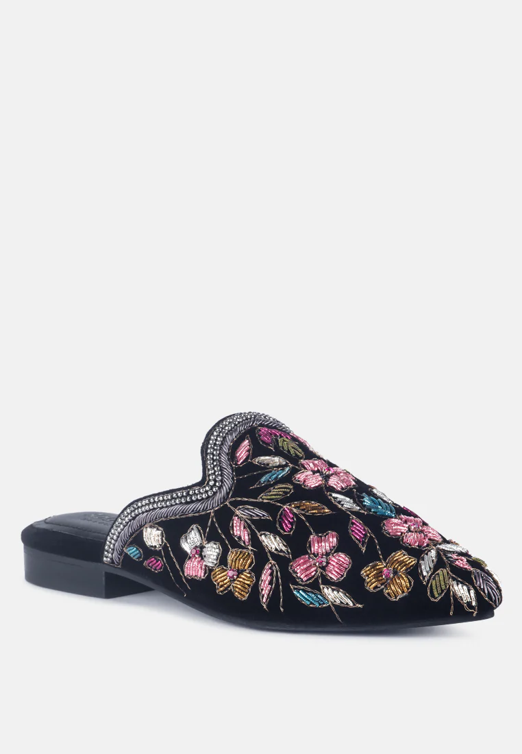MARCELLA Black Embroidered Mules - Image 3