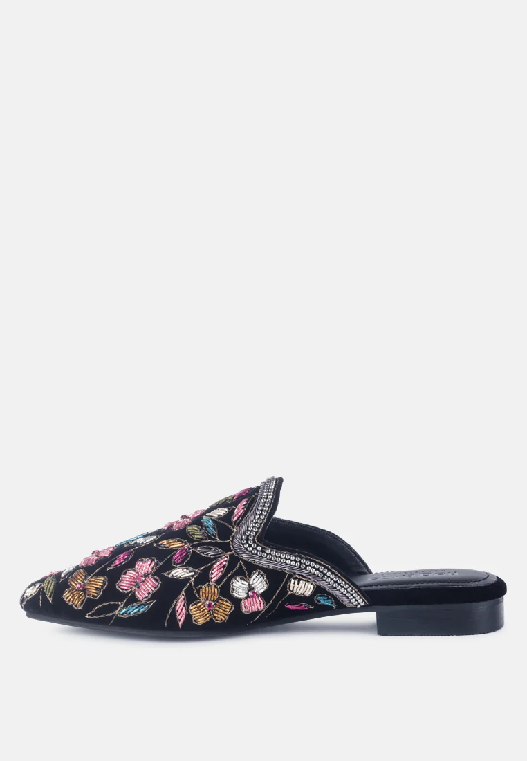 MARCELLA Black Embroidered Mules - Image 4