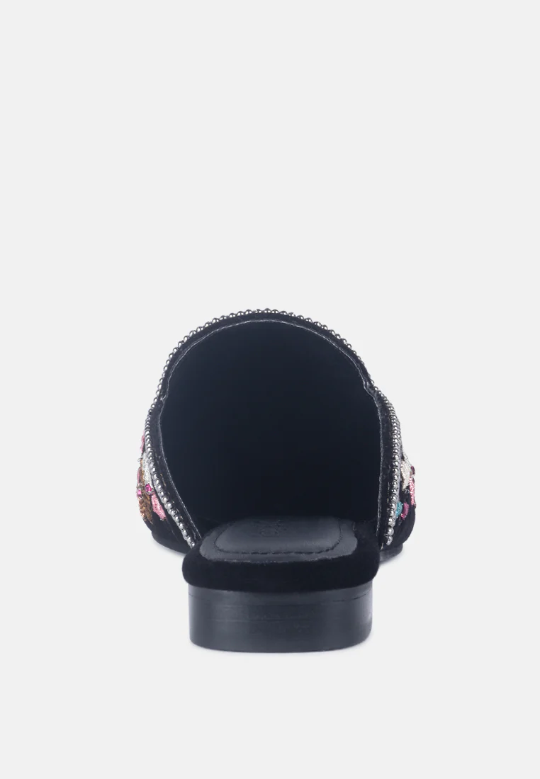 MARCELLA Black Embroidered Mules - Image 6