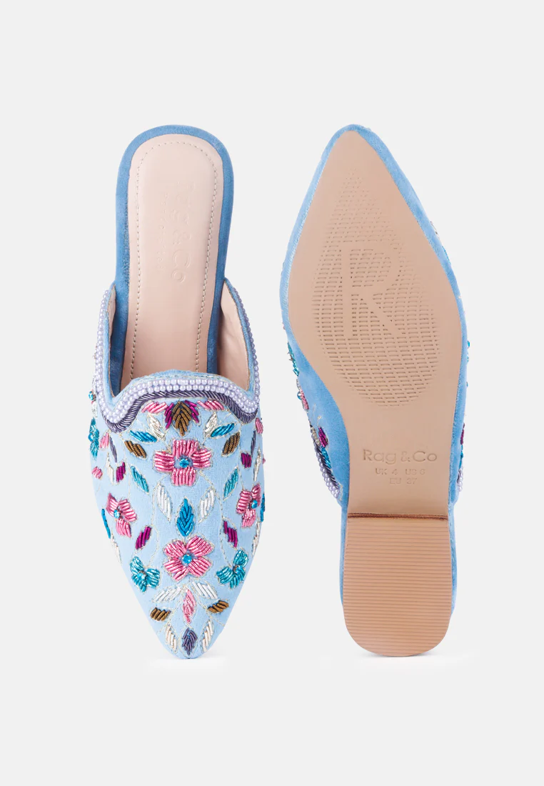 MARCELLA Blue Embroidered Mules - Image 6