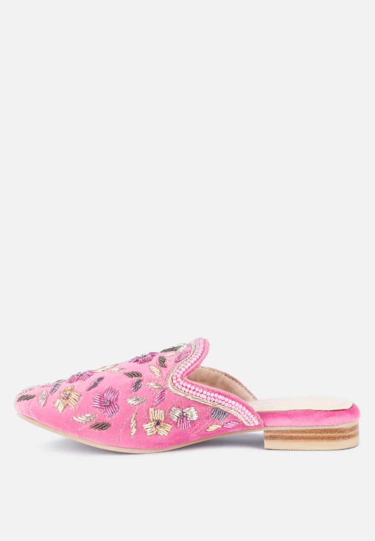 MARCELLA Pink Embroidered Mules - Image 3