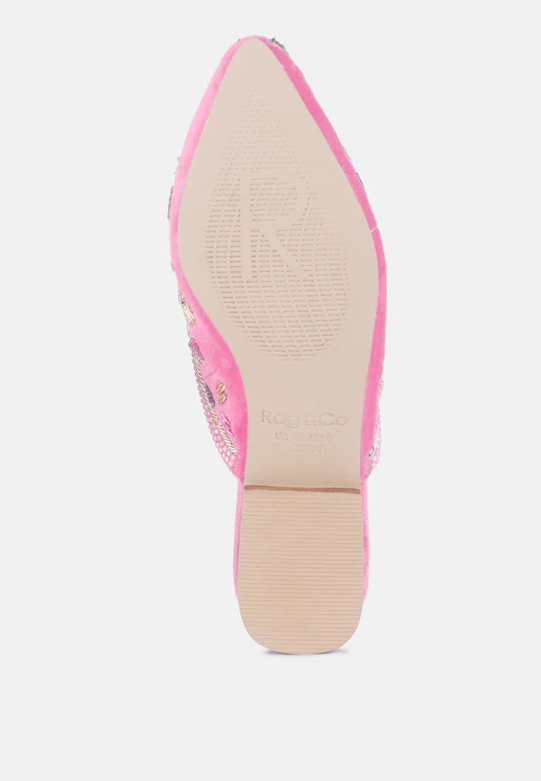 MARCELLA Pink Embroidered Mules - Image 6