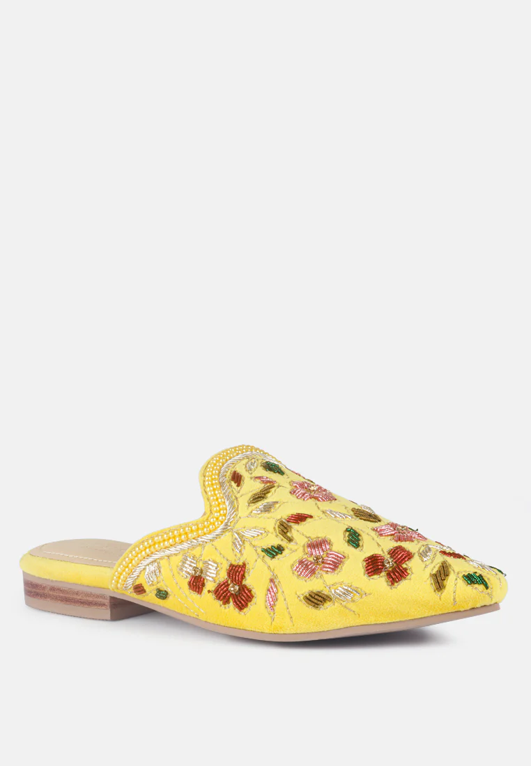 MARCELLA Yellow Embroidered Mules - Image 2