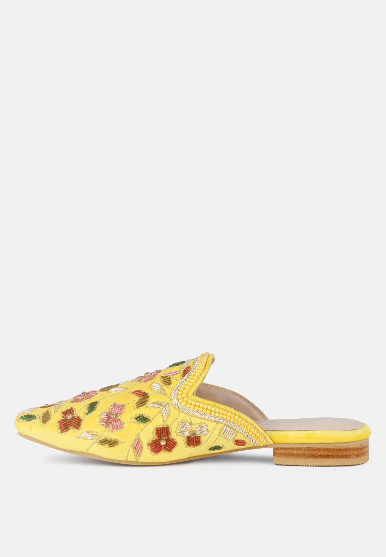 MARCELLA Yellow Embroidered Mules - Image 3
