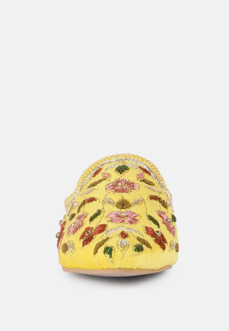 MARCELLA Yellow Embroidered Mules - Image 4