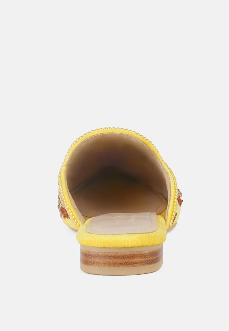 MARCELLA Yellow Embroidered Mules - Image 5