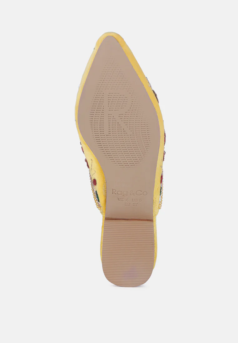 MARCELLA Yellow Embroidered Mules - Image 6