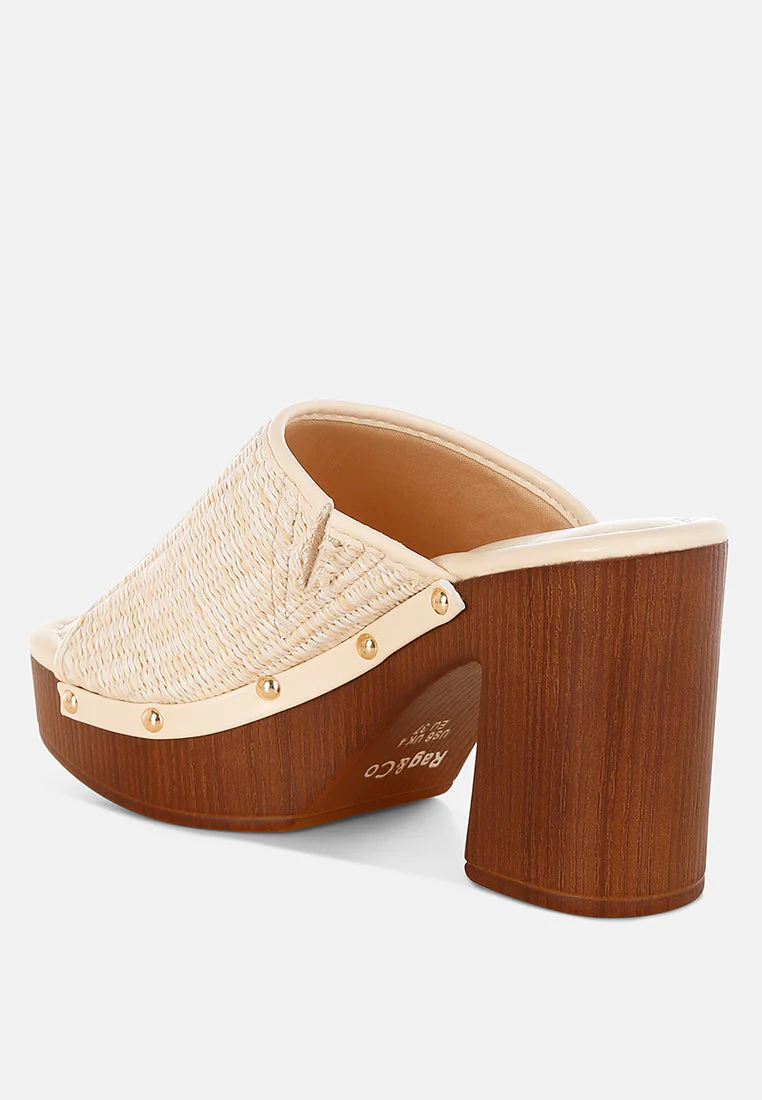 Marengo Raffia Wooden Clogs - Image 3
