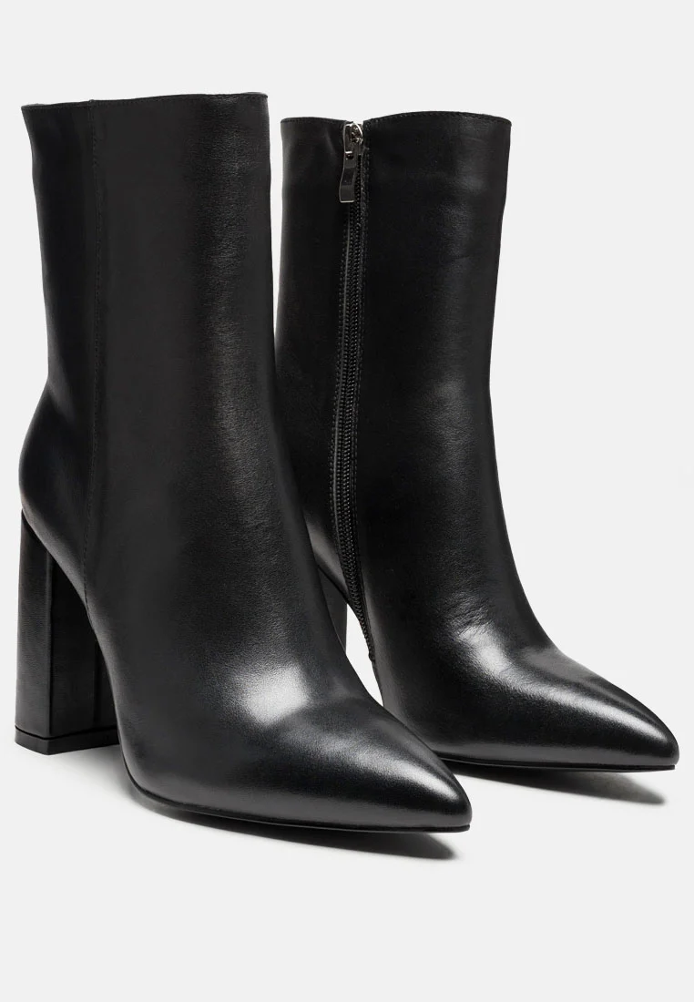 MARGEN Ankle High Pointed Toe Block Heeled Boot in Black - Image 2