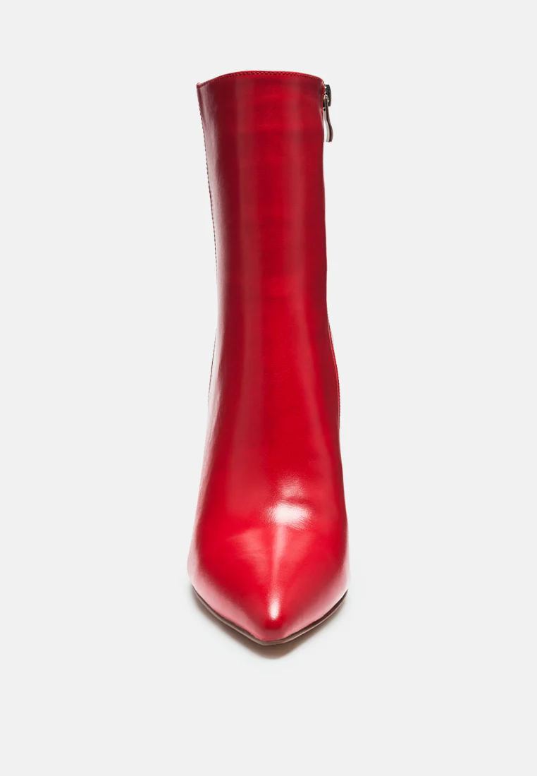 MARGEN Ankle High Pointed Toe Block Heeled Boot in Red - Image 3