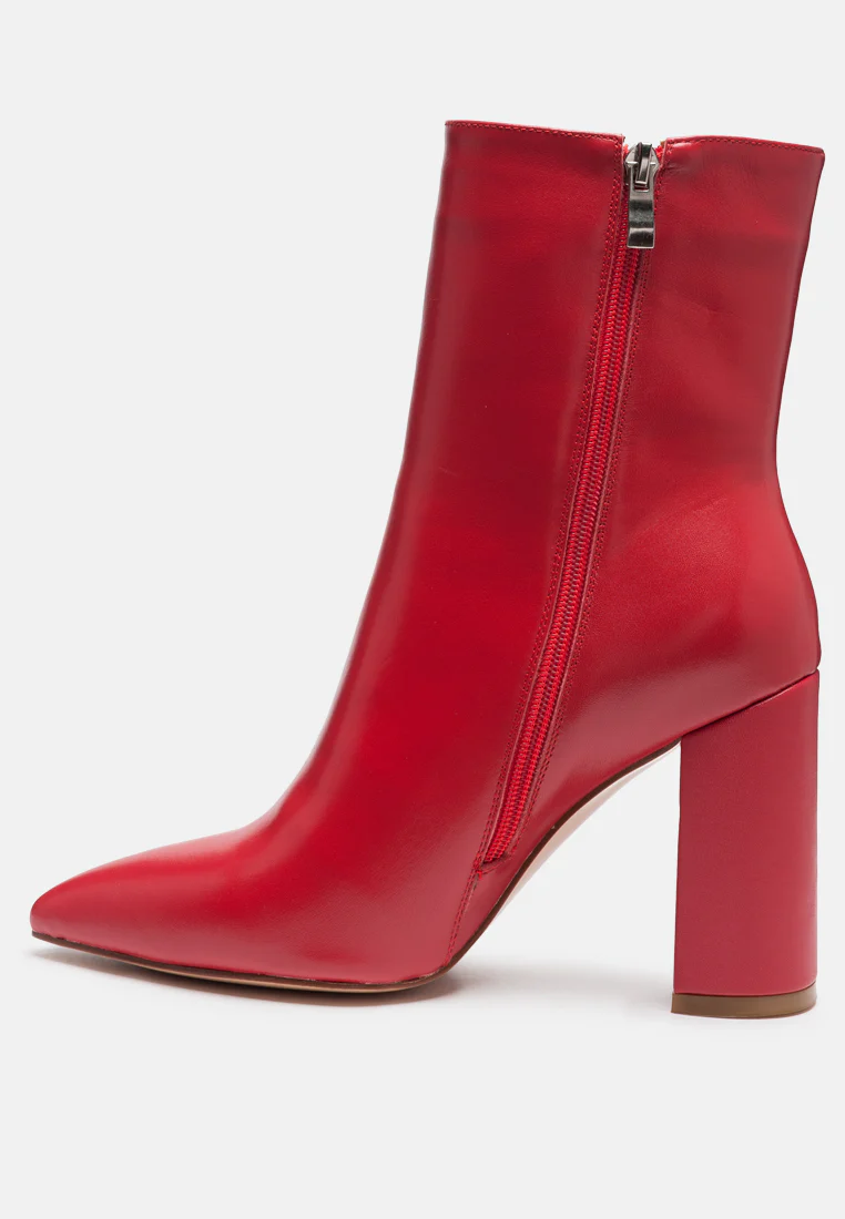 MARGEN Ankle High Pointed Toe Block Heeled Boot in Red - Image 4
