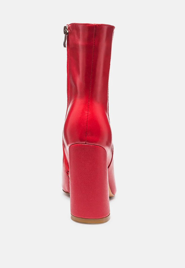 MARGEN Ankle High Pointed Toe Block Heeled Boot in Red - Image 5