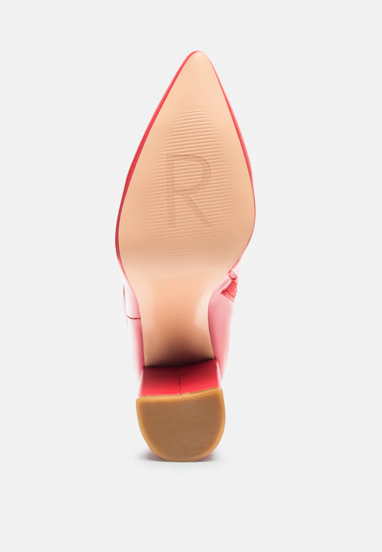 MARGEN Ankle High Pointed Toe Block Heeled Boot in Red - Image 6