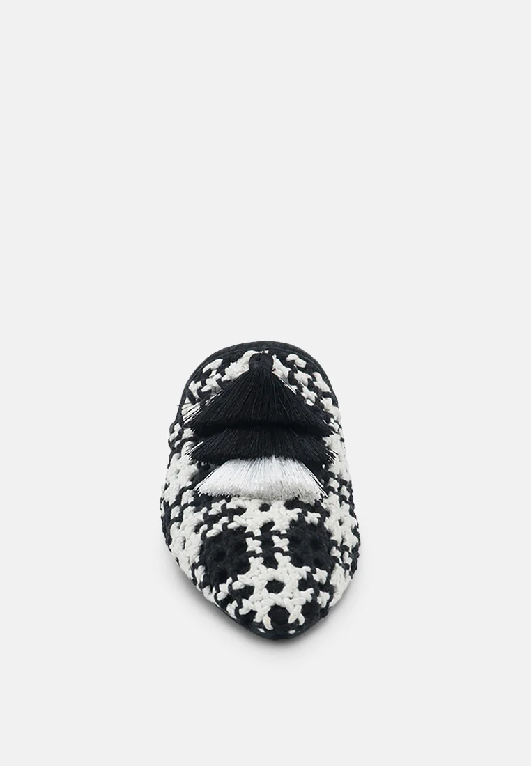 MARIANA Black Woven Flat Mules With Tassels - Image 3