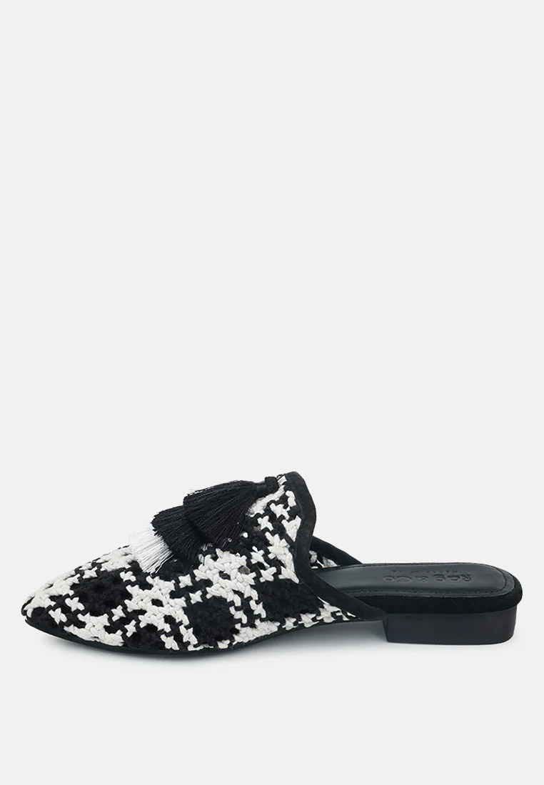 MARIANA Black Woven Flat Mules With Tassels - Image 4