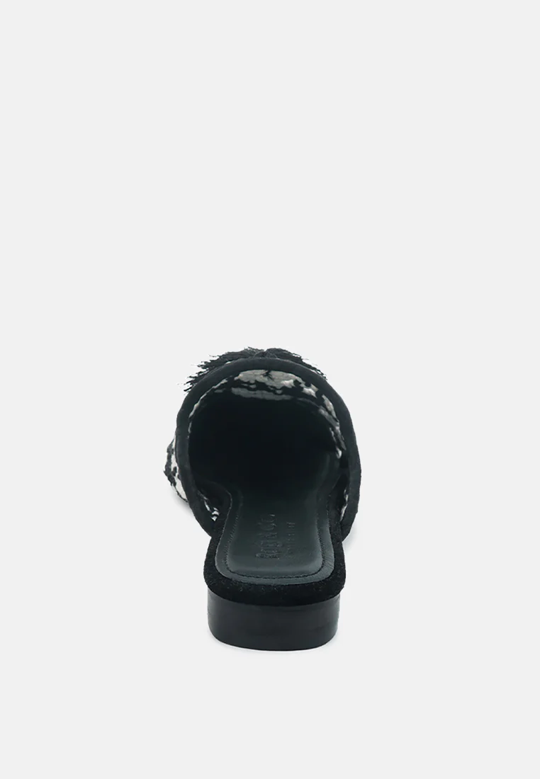 MARIANA Black Woven Flat Mules With Tassels - Image 5