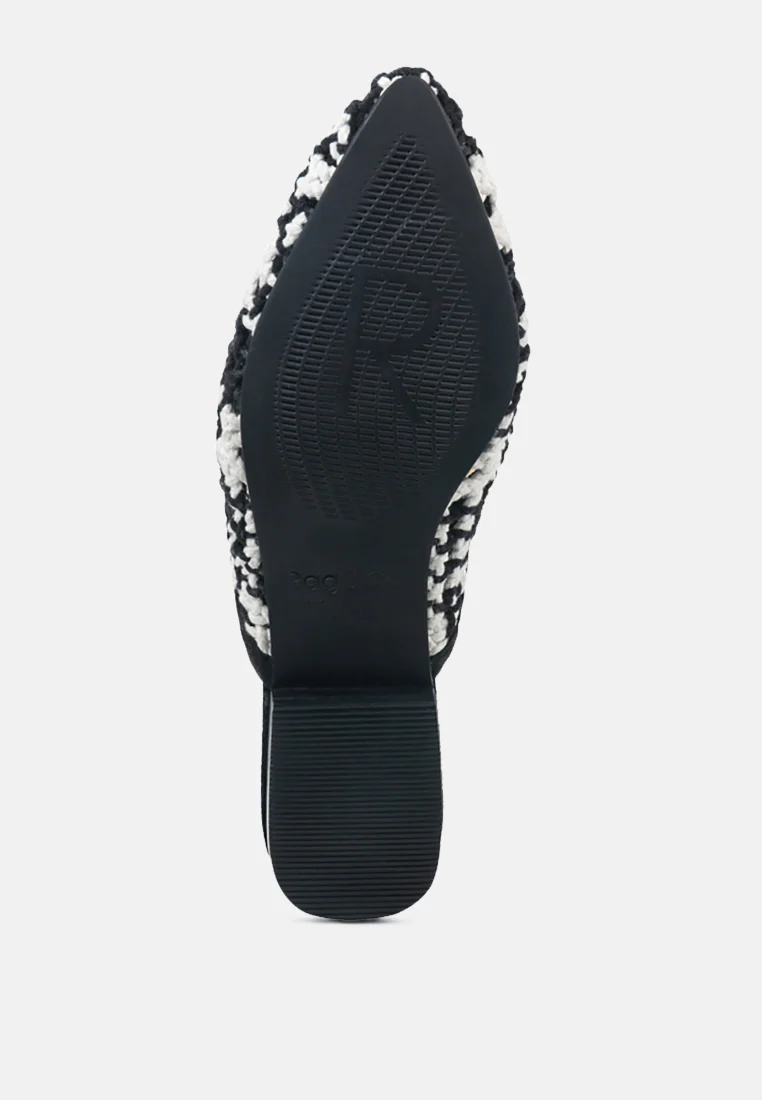 MARIANA Black Woven Flat Mules With Tassels - Image 7