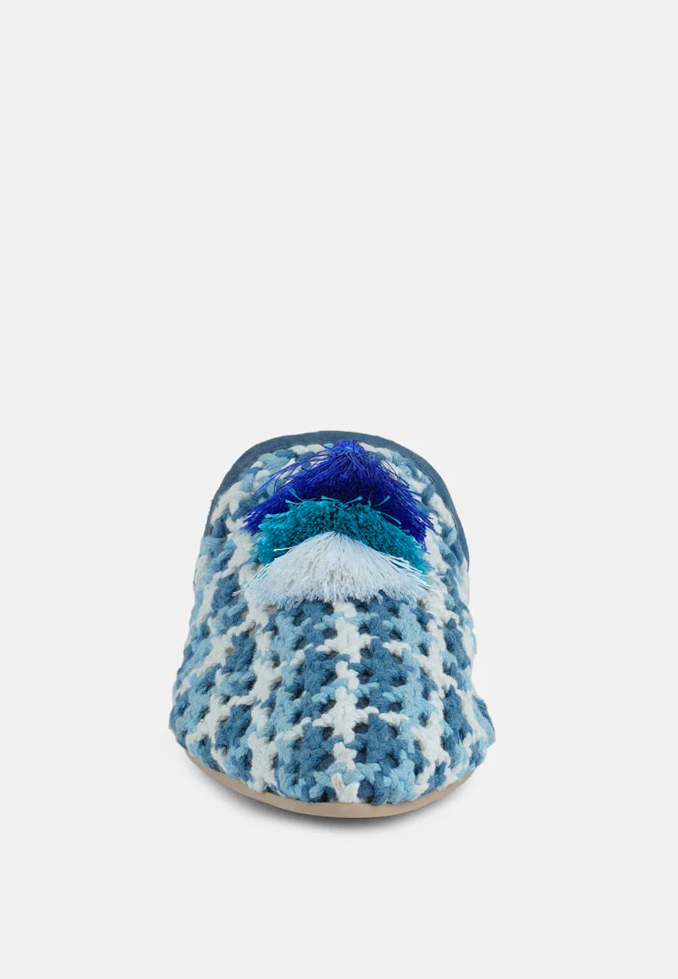 MARIANA Blue Woven Flat Mules With Tassels - Image 3