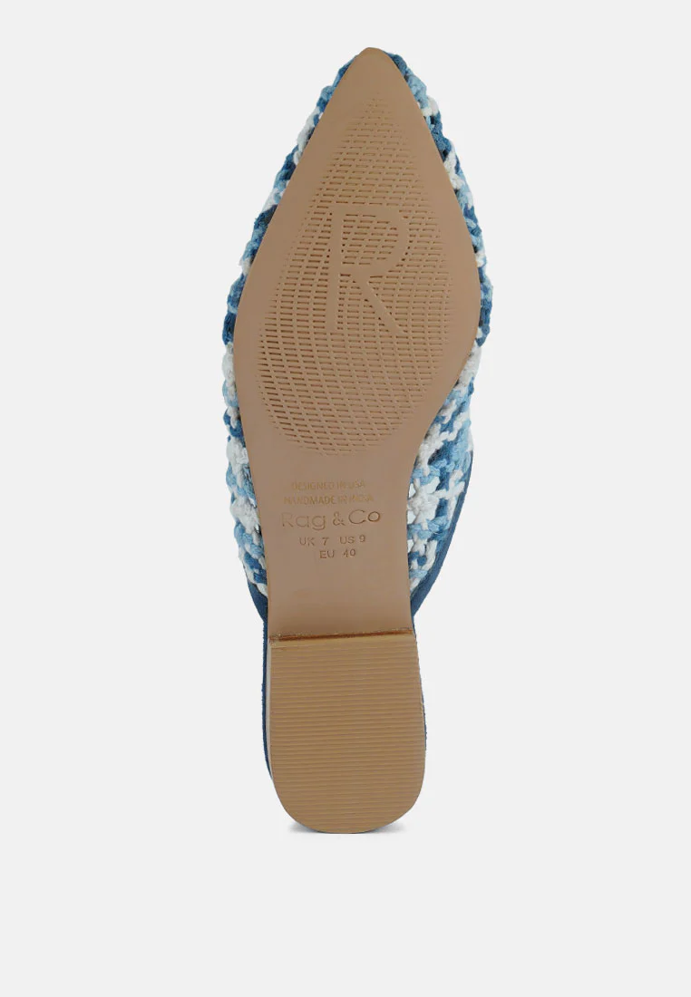 MARIANA Blue Woven Flat Mules With Tassels - Image 6