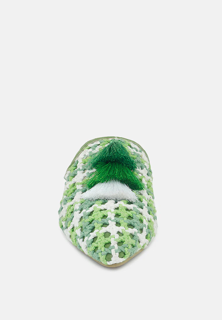 MARIANA Green Woven Flat Mules With Tassels - Image 3