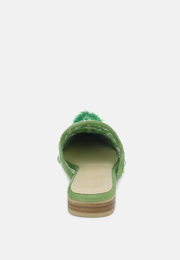 MARIANA Green Woven Flat Mules With Tassels - Image 5