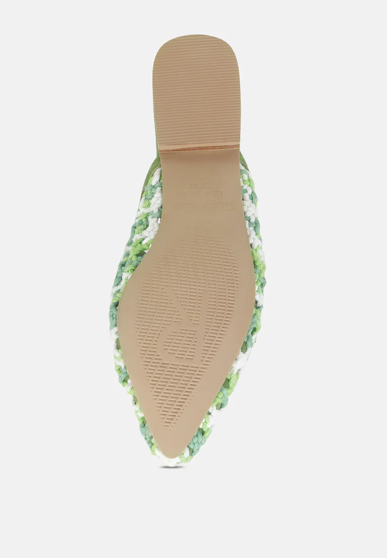 MARIANA Green Woven Flat Mules With Tassels - Image 7