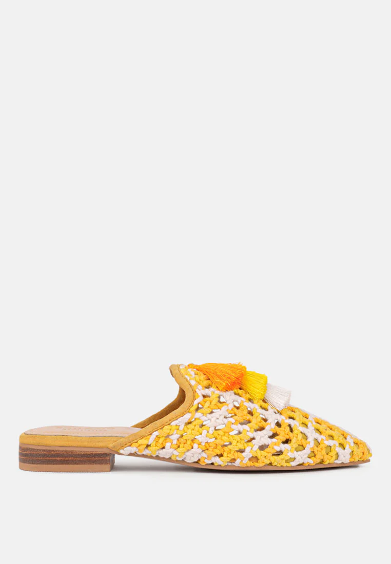 MARIANA Yellow Woven Flat Mules With Tassels - Image 2