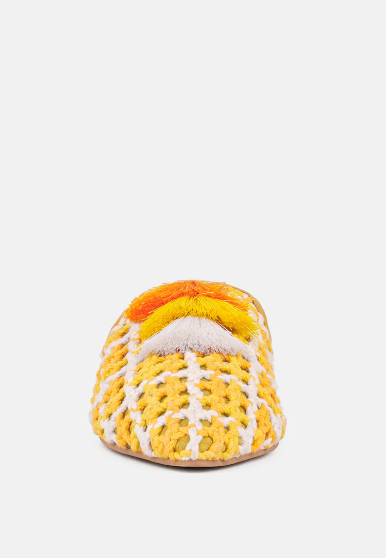 MARIANA Yellow Woven Flat Mules With Tassels - Image 3