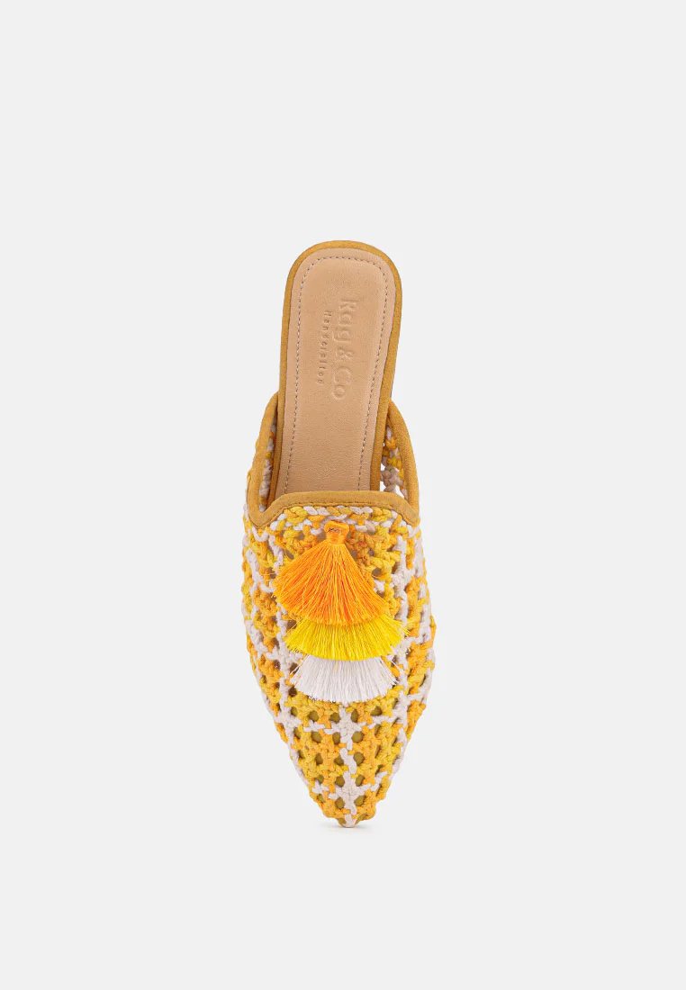 MARIANA Yellow Woven Flat Mules With Tassels - Image 6