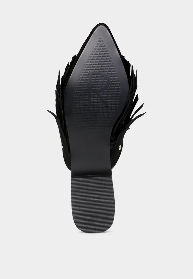 MARISSA Black Suede Fringe Mules - Image 6