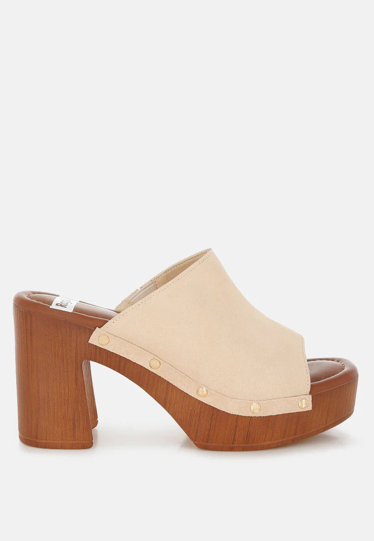 Masaki Soft Suede Leather Wooden Clogs