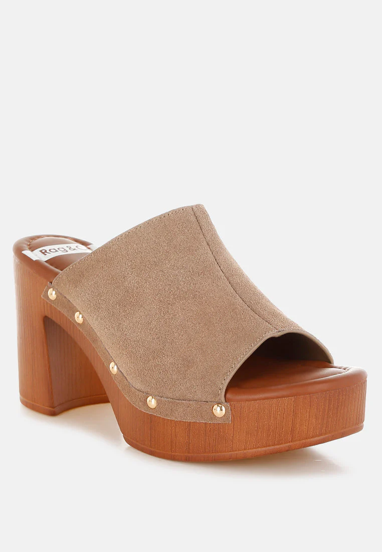 Masaki Soft Suede Leather Wooden Clogs - Image 11
