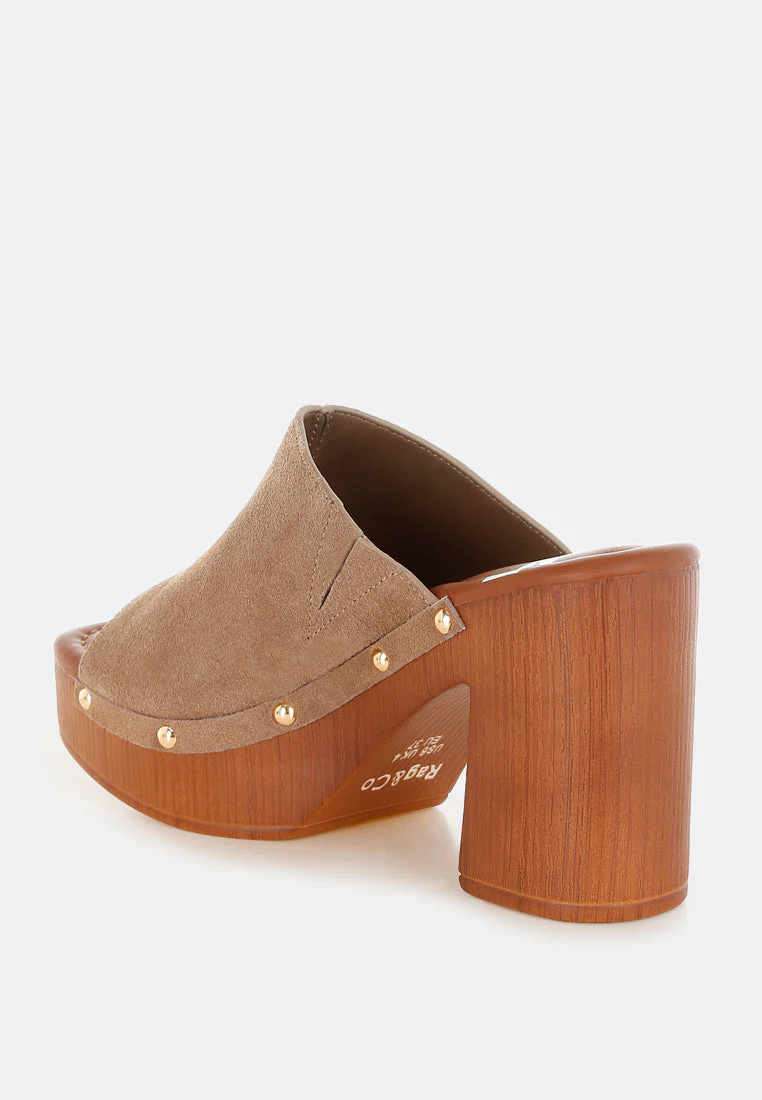 Masaki Soft Suede Leather Wooden Clogs - Image 12