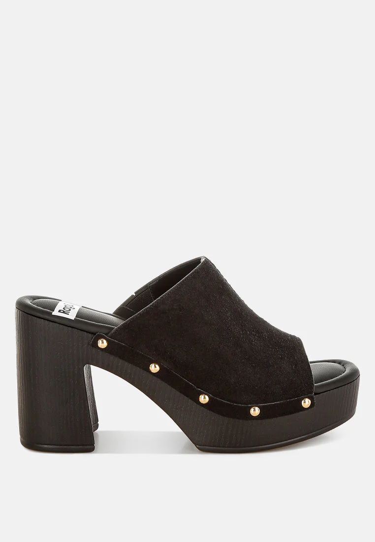Masaki Soft Suede Leather Wooden Clogs - Image 15