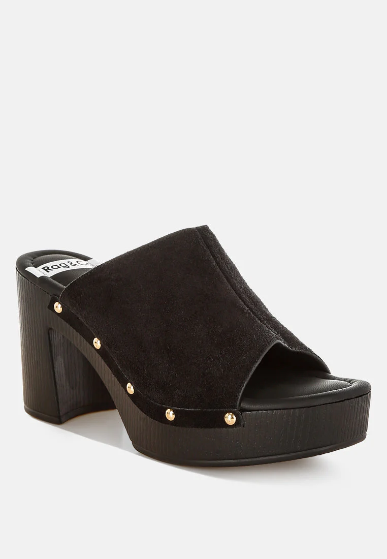Masaki Soft Suede Leather Wooden Clogs - Image 17